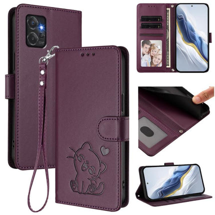 Embossed Heart Cat Leather Phone Case with Hand Strap, For Motorola Moto G Power 2023, For Motorola Moto G Stylus 5G 2023
