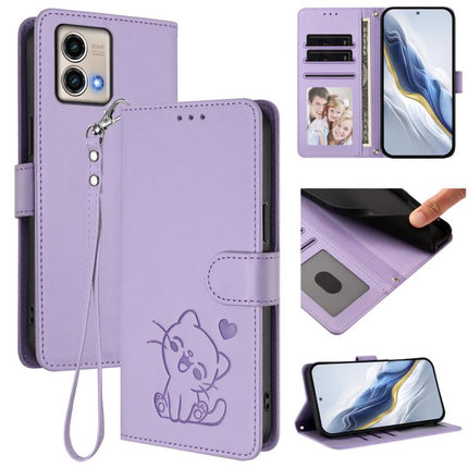 Embossed Heart Cat Leather Phone Case with Hand Strap, For Motorola Moto G Power 2023, For Motorola Moto G Stylus 5G 2023