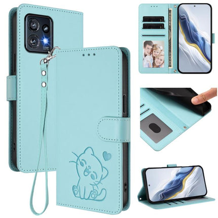 Embossed Heart Cat Leather Phone Case with Hand Strap, For Motorola Edge+ 2023 / 40 Pro, For Motorola Moto E13 4G 2023