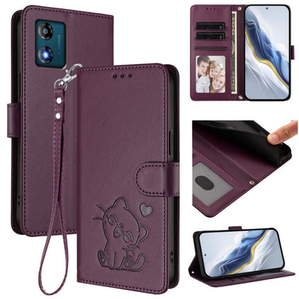 Embossed Heart Cat Leather Phone Case with Hand Strap, For Motorola Edge+ 2023 / 40 Pro, For Motorola Moto E13 4G 2023