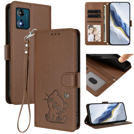 Embossed Heart Cat Leather Phone Case with Hand Strap, For Motorola Edge+ 2023 / 40 Pro, For Motorola Moto E13 4G 2023