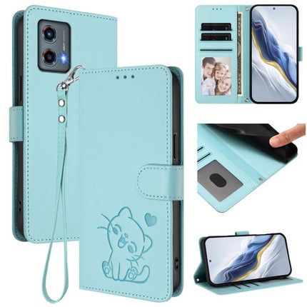 Embossed Heart Cat Leather Phone Case with Hand Strap, For Motorola Moto G 5G 2023, For Motorola Moto G Play 2023