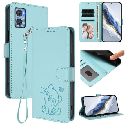 Embossed Heart Cat Leather Phone Case with Hand Strap, For Motorola Moto G72, For Motorola Moto E22 4G / E22i 4G
