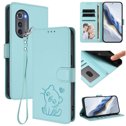 Embossed Heart Cat Leather Phone Case with Hand Strap, For Motorola Moto G22 4G / E32s, For Motorola Edge 2022 / Edge 5G UW
