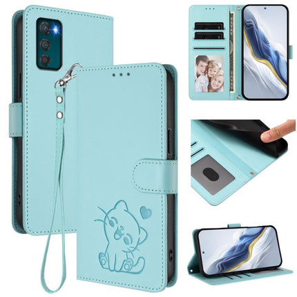 Embossed Heart Cat Leather Phone Case with Hand Strap, For Motorola Moto G42 4G, For Motorola Moto G52 4G / G82 5G