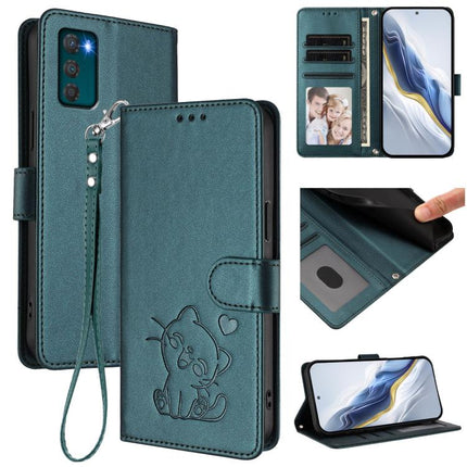 Embossed Heart Cat Leather Phone Case with Hand Strap, For Motorola Moto G42 4G, For Motorola Moto G52 4G / G82 5G