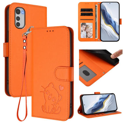 Embossed Heart Cat Leather Phone Case with Hand Strap, For Motorola Moto E32 4G Global, For Motorola Moto G32