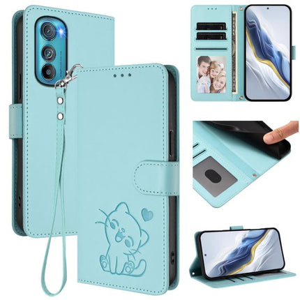 Embossed Heart Cat Leather Phone Case with Hand Strap, For Motorola Edge 30, For Motorola Moto G 5G 2022