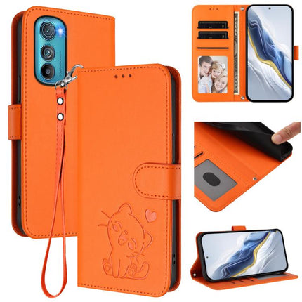 Embossed Heart Cat Leather Phone Case with Hand Strap, For Motorola Edge 30, For Motorola Moto G 5G 2022