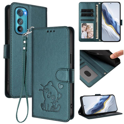 Embossed Heart Cat Leather Phone Case with Hand Strap, For Motorola Edge 30, For Motorola Moto G 5G 2022
