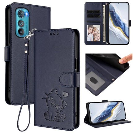 Embossed Heart Cat Leather Phone Case with Hand Strap, For Motorola Edge 30, For Motorola Moto G 5G 2022