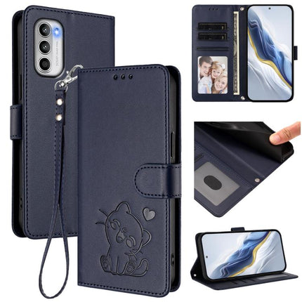 Embossed Heart Cat Leather Phone Case with Hand Strap, For Motorola Edge 30, For Motorola Moto G 5G 2022