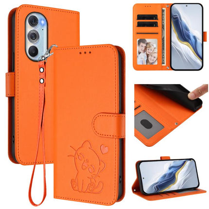 Embossed Heart Cat Leather Phone Case with Hand Strap, For Motorola Edge X30 / 30 Pro, For Motorola Moto G200 5G / Edge S30