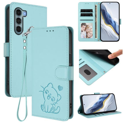 Embossed Heart Cat Leather Phone Case with Hand Strap, For Motorola Edge X30 / 30 Pro, For Motorola Moto G200 5G / Edge S30