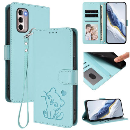 Embossed Heart Cat Leather Phone Case with Hand Strap, For Motorola Moto G Stylus 2022 4G, For Motorola Moto G Power 2022