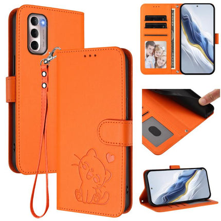 Embossed Heart Cat Leather Phone Case with Hand Strap, For Motorola Moto G Stylus 2022 4G, For Motorola Moto G Power 2022