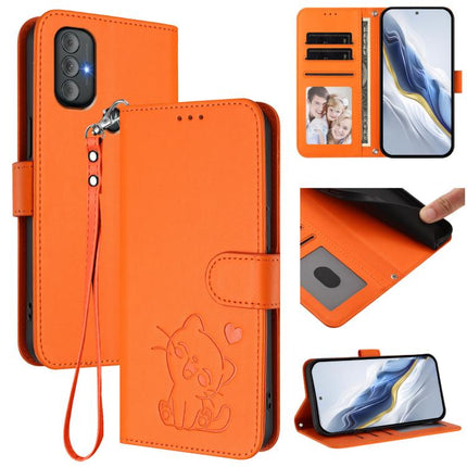 Embossed Heart Cat Leather Phone Case with Hand Strap, For Motorola Moto G Stylus 2022 4G, For Motorola Moto G Power 2022