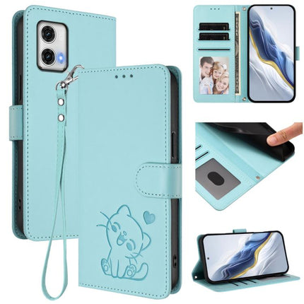 Embossed Heart Cat Leather Phone Case with Hand Strap, For Motorola Moto G73 5G, For Motorola Moto G75 5G