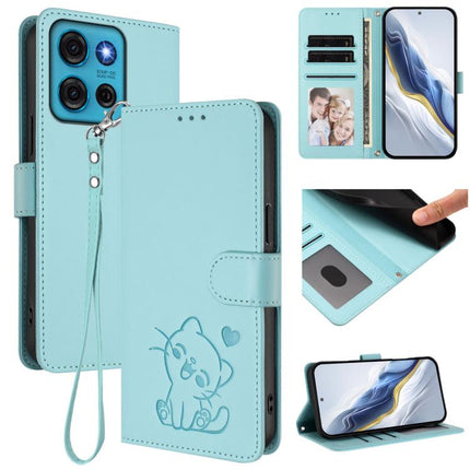 Embossed Heart Cat Leather Phone Case with Hand Strap, For Motorola Moto G73 5G, For Motorola Moto G75 5G