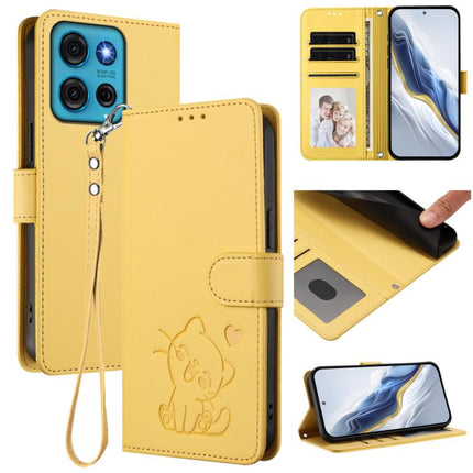 Embossed Heart Cat Leather Phone Case with Hand Strap, For Motorola Moto G73 5G, For Motorola Moto G75 5G