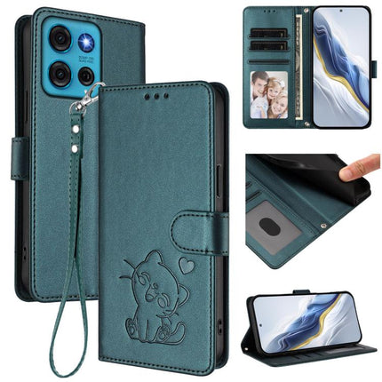 Embossed Heart Cat Leather Phone Case with Hand Strap, For Motorola Moto G73 5G, For Motorola Moto G75 5G