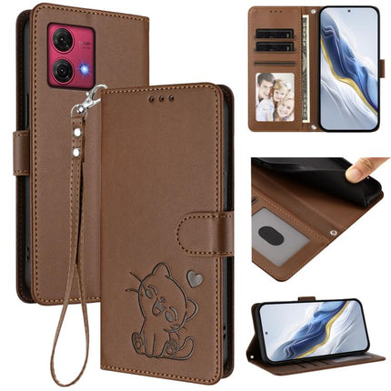 Embossed Heart Cat Leather Phone Case with Hand Strap, For Motorola Moto G84 5G, For Motorola Moto G14 4G / G54