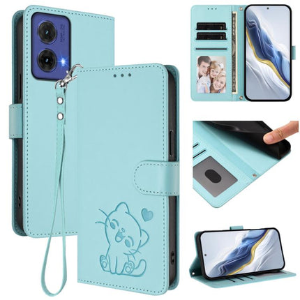 Embossed Heart Cat Leather Phone Case with Hand Strap, For Motorola Moto G85 5G, For Motorola Edge 5G 2024