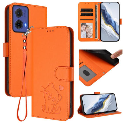 Embossed Heart Cat Leather Phone Case with Hand Strap, For Motorola Moto G85 5G, For Motorola Edge 5G 2024