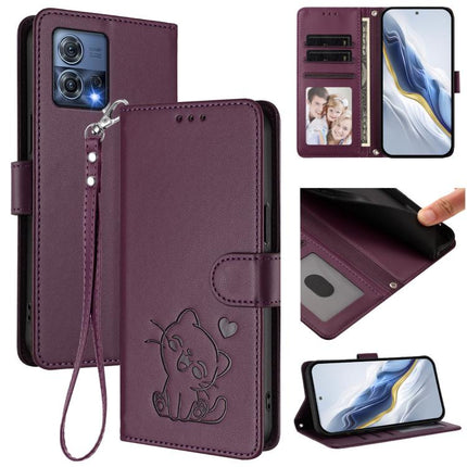 Embossed Heart Cat Leather Phone Case with Hand Strap, For Motorola Moto S30 Pro 5G, For Motorola Edge 30 Neo