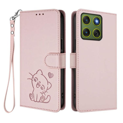 Embossed Heart Cat Leather Phone Case with Hand Strap, For Motorola Moto X70 Air 5G / Edge 70 5G, For Motorola Moto G06 4G