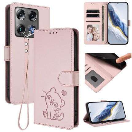 Embossed Heart Cat Leather Phone Case with Hand Strap, For Motorola Edge 70 Pro 5G, For Motorola Moto X70 Air Pro / Signature 5G