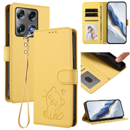 Embossed Heart Cat Leather Phone Case with Hand Strap, For Motorola Edge 70 Pro 5G, For Motorola Moto X70 Air Pro / Signature 5G