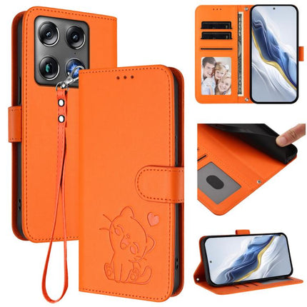 Embossed Heart Cat Leather Phone Case with Hand Strap, For Motorola Edge 70 Pro 5G, For Motorola Moto X70 Air Pro / Signature 5G