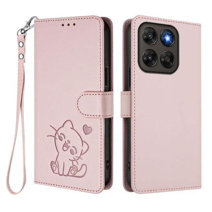 Embossed Heart Cat Leather Phone Case with Hand Strap, For Motorola Moto G Max / G87 / G77 / G67, For Motorola Moto G47 5G / G37 / G37 Power 5G