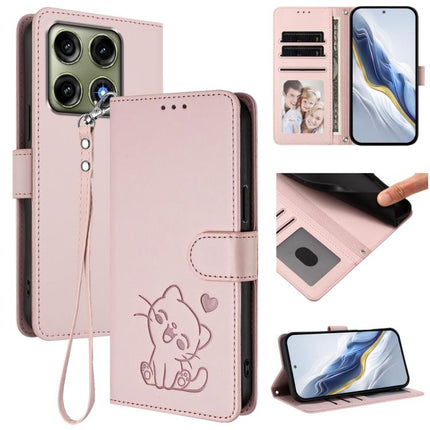 Embossed Heart Cat Leather Phone Case with Hand Strap, For Motorola Edge 70 Pro 5G, For Motorola Moto X70 Air Pro / Signature 5G