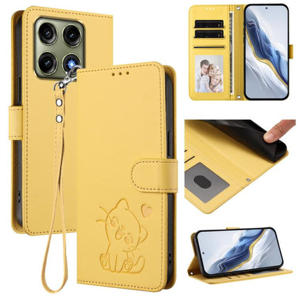 Embossed Heart Cat Leather Phone Case with Hand Strap, For Motorola Edge 70 Pro 5G, For Motorola Moto X70 Air Pro / Signature 5G