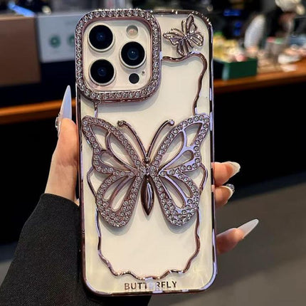 Hollow Butterfly Electroplating TPU Phone Case, For iPhone 16 Pro, For iPhone 16 Plus, For iPhone 16, For iPhone 15 Pro Max, For iPhone 15 Pro, For iPhone 15 Plus