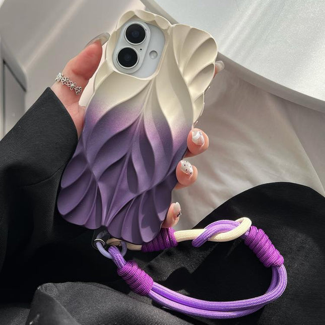 Thickened 3D Leaf Pattern Two-Color Oil-Sprayed TPU Phone Case with Strap, For iPhone 16, For iPhone 15 Pro Max, For iPhone 15 Pro, For iPhone 15 Plus