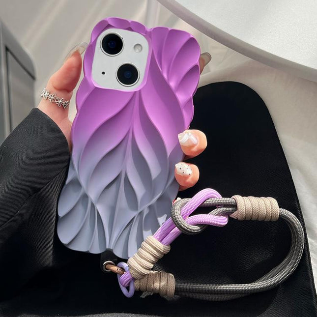 Thickened 3D Leaf Pattern Two-Color Oil-Sprayed TPU Phone Case with Strap, For iPhone 15, For iPhone 14 Plus, For iPhone 14, For iPhone 14 Pro