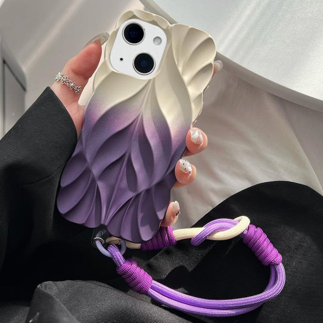 Thickened 3D Leaf Pattern Two-Color Oil-Sprayed TPU Phone Case with Strap, For iPhone 15, For iPhone 14 Plus, For iPhone 14, For iPhone 14 Pro