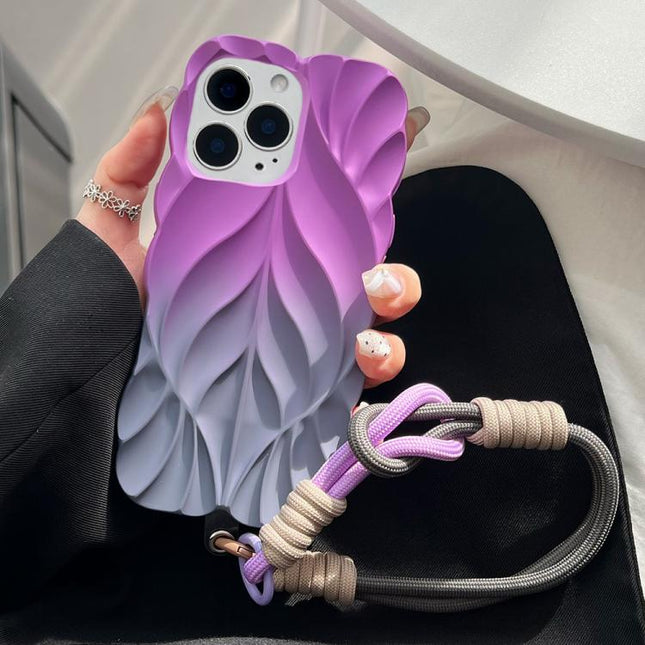 Thickened 3D Leaf Pattern Two-Color Oil-Sprayed TPU Phone Case with Strap, For iPhone 14 Pro Max, For iPhone 13 Pro Max, For iPhone 13 Pro, For iPhone 13