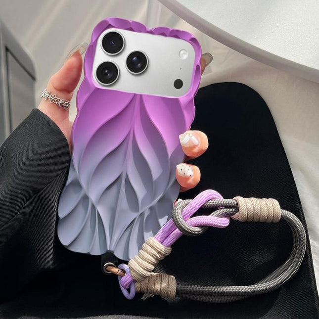 Thickened 3D Leaf Pattern Two-Color Oil-Sprayed TPU Phone Case with Strap, For iPhone 18 Pro, For iPhone 18 Pro Max, For iPhone 17 Pro Max, For iPhone 17 Pro