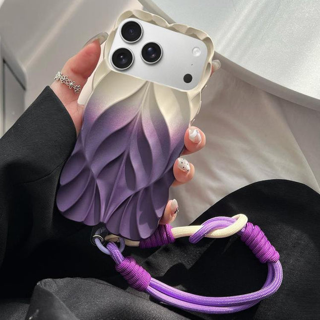 Thickened 3D Leaf Pattern Two-Color Oil-Sprayed TPU Phone Case with Strap, For iPhone 18 Pro, For iPhone 18 Pro Max, For iPhone 17 Pro Max, For iPhone 17 Pro