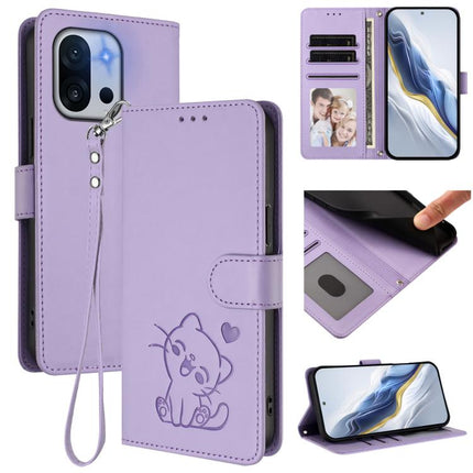 Embossed Heart Cat Leather Phone Case with Hand Strap, For OnePlus 13T 5G, For OnePlus 13R / Ace 5 Pro / Ace 5