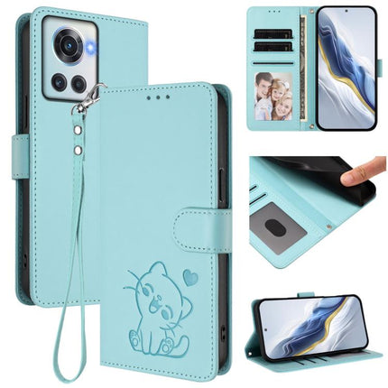 Embossed Heart Cat Leather Phone Case with Hand Strap, For OnePlus Nord 2T, For OnePlus 10R / Ace / 10R Prime
