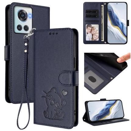 Embossed Heart Cat Leather Phone Case with Hand Strap, For OnePlus Nord 2T, For OnePlus 10R / Ace / 10R Prime