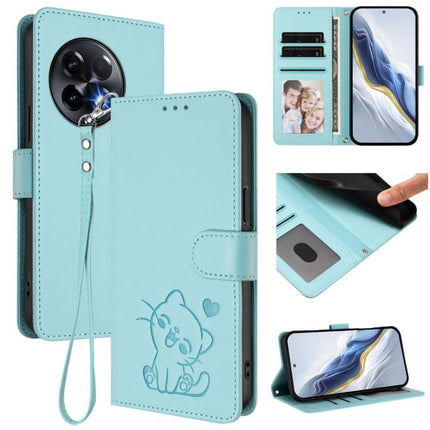 Embossed Heart Cat Leather Phone Case with Hand Strap, For OnePlus 11R 5G / Ace 2 5G, For OnePlus 11