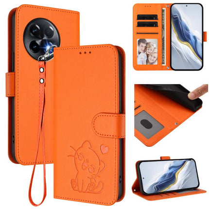 Embossed Heart Cat Leather Phone Case with Hand Strap, For OnePlus 11R 5G / Ace 2 5G, For OnePlus 11
