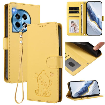 Embossed Heart Cat Leather Phone Case with Hand Strap, For OnePlus 12R 5G / Ace 3 5G, For OnePlus 12 5G