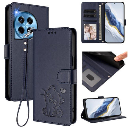 Embossed Heart Cat Leather Phone Case with Hand Strap, For OnePlus 12R 5G / Ace 3 5G, For OnePlus 12 5G